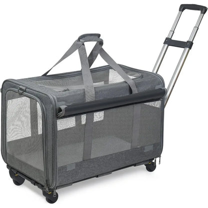 Large Pet Rolling Carrier with Wheels for Up To 30 LBS with Flexible Wheels Breathable and Collapsible Carrier for Medium Pets
