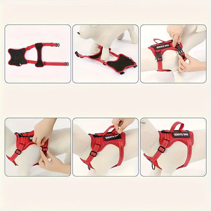 Service Dog Harness & Leash Set with 1pc Folding Bowl Reflective Adjustable Dog Vest Harness Soft Oxford Pet Harness For Small M