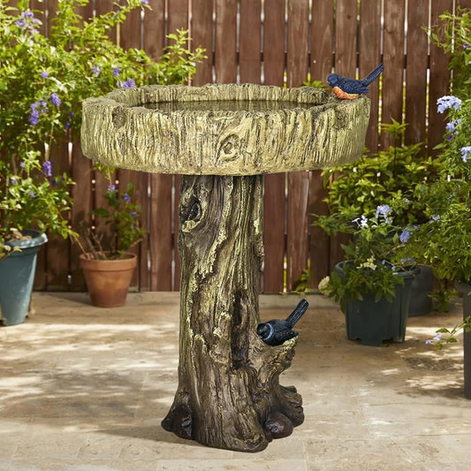 Concrete Tree Trunk Bird Bath Deep Bark 24 Inch