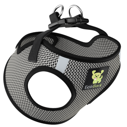 EcoBark Step In Dog Harness - XXXS to Small Breeds- Reflective Soft Mesh Harness for Teacup, Small Dogs and Puppies / Steel Gray