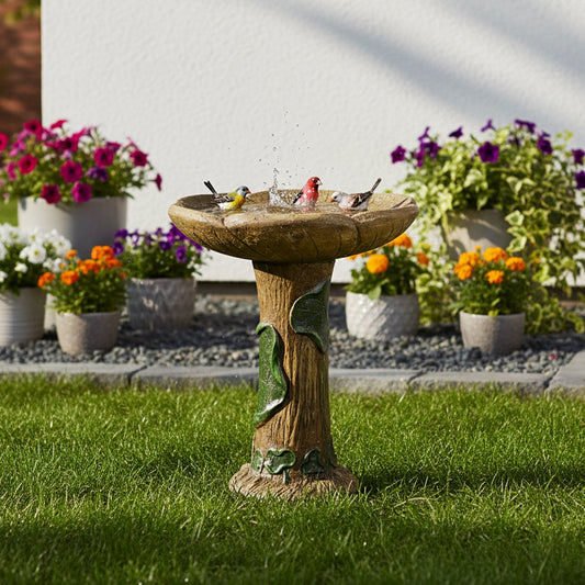 Concrete Rustic Bird Bath Carved Trunk 24 Inch