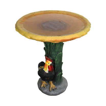 Concrete Bird Bath Garden Sunflower and Rooster 24 In