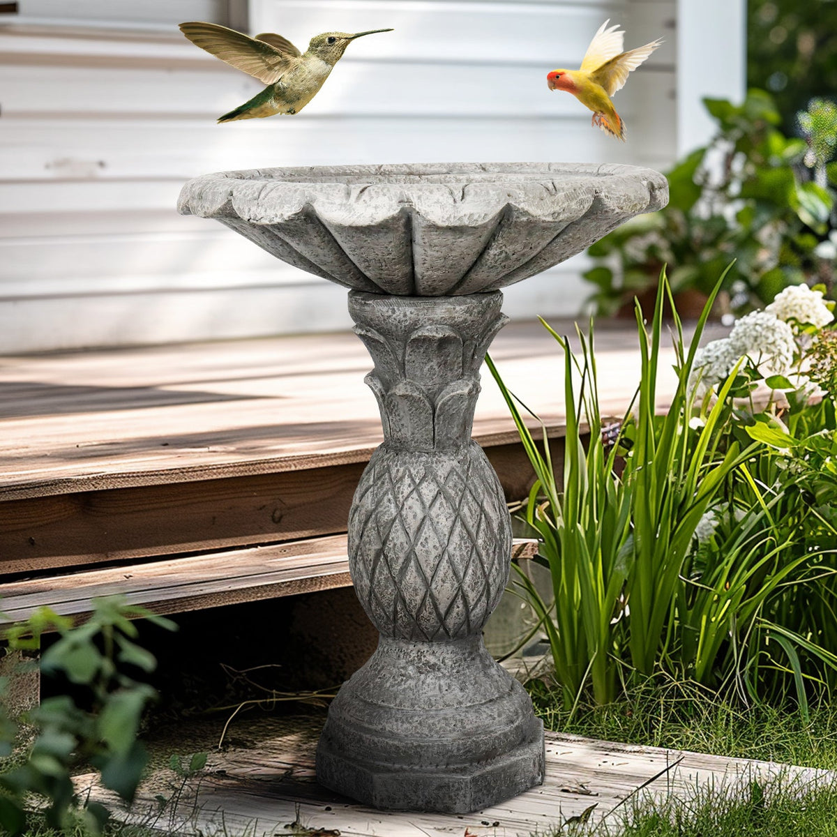 Concrete Pineapple Bird Bath Classical Pedestal 24 Inch