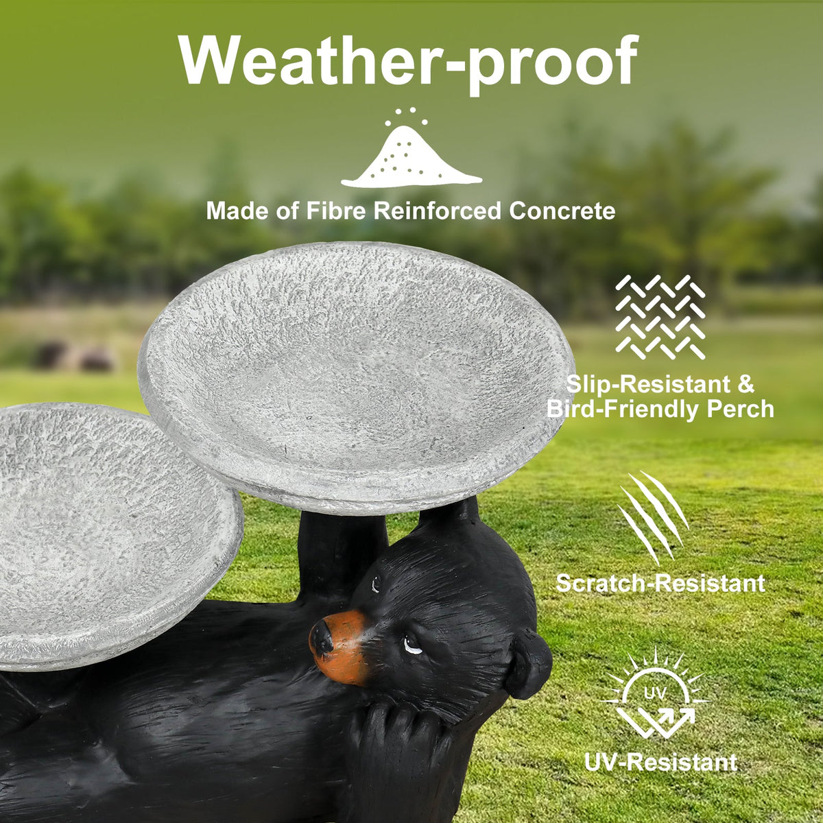 Concrete Bird Feeder with Bird Bath Bear 15 Inch
