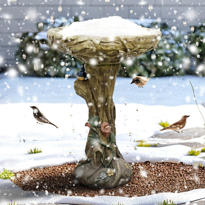 Concrete Bird Bath Rustic Trunk with Vines 24 Inch