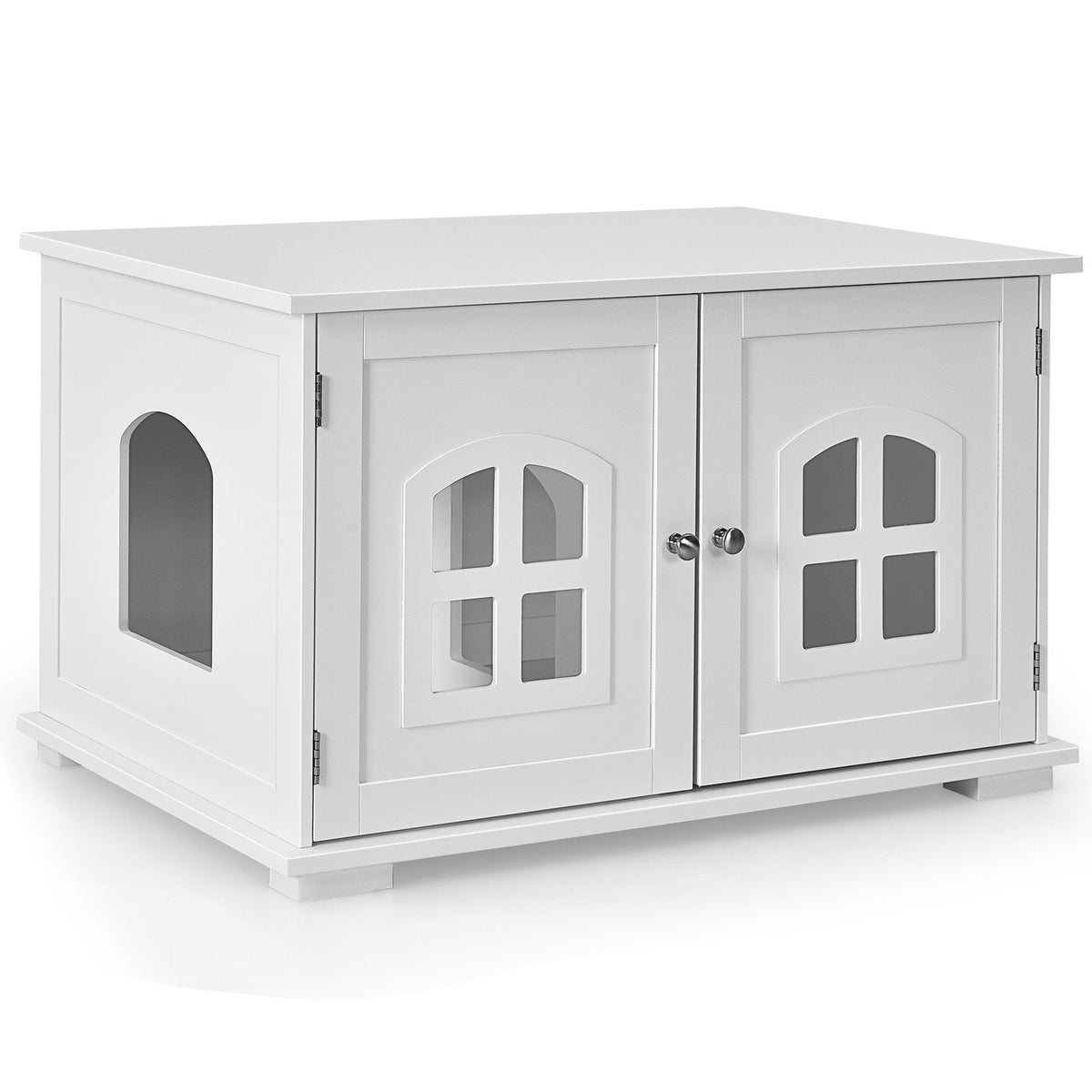 Wooden Cat Litter Box Enclosure with Divider - White