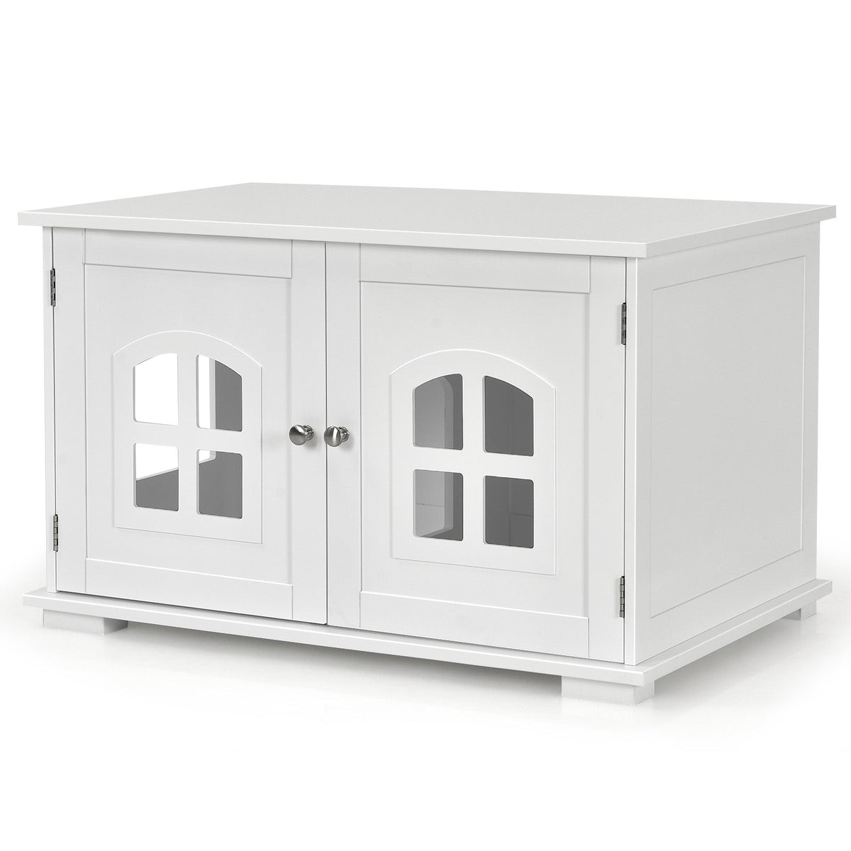 Wooden Cat Litter Box Enclosure with Divider - White