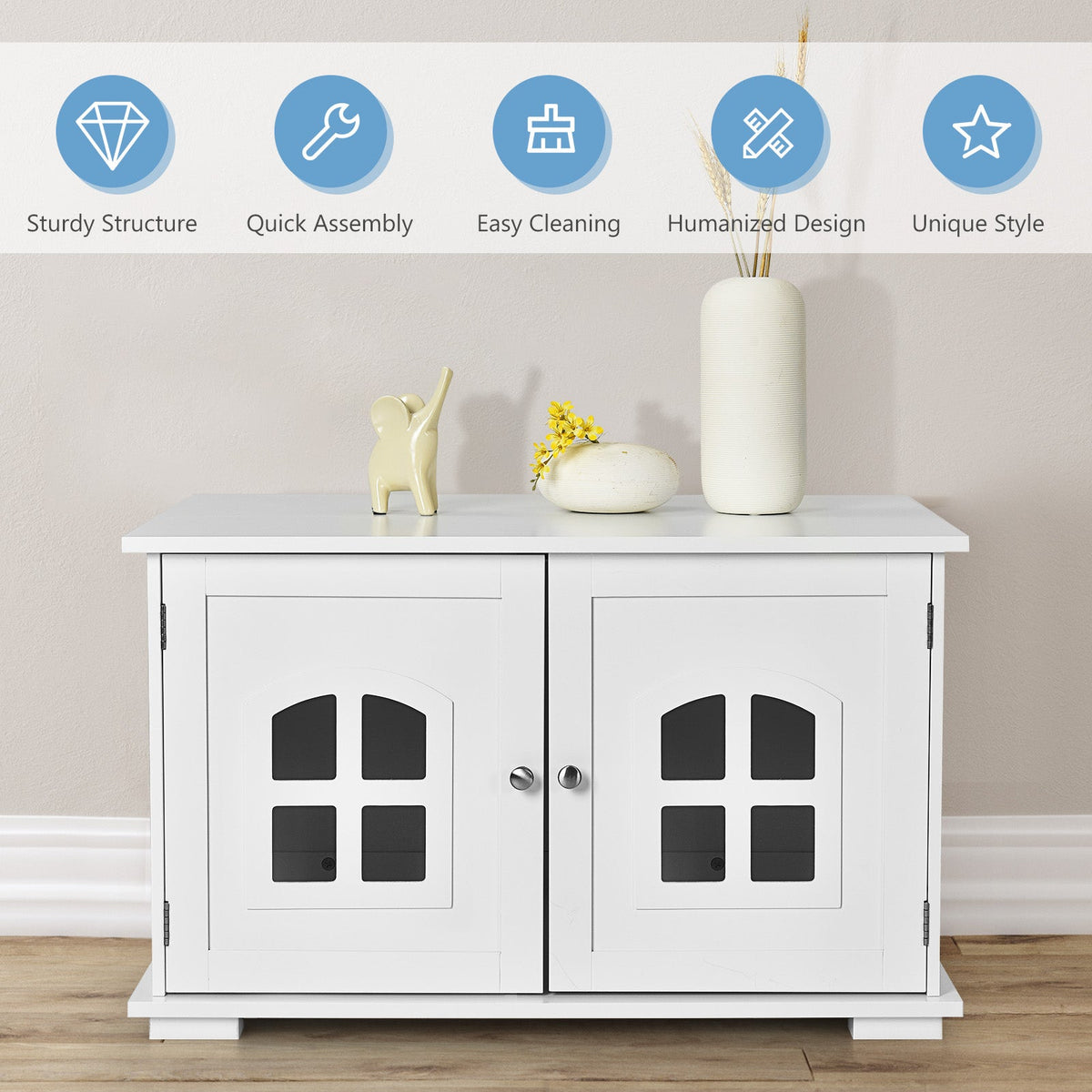Wooden Cat Litter Box Enclosure with Divider - White