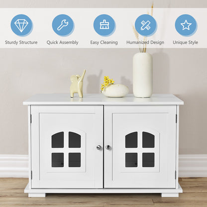 Wooden Cat Litter Box Enclosure with Divider - White