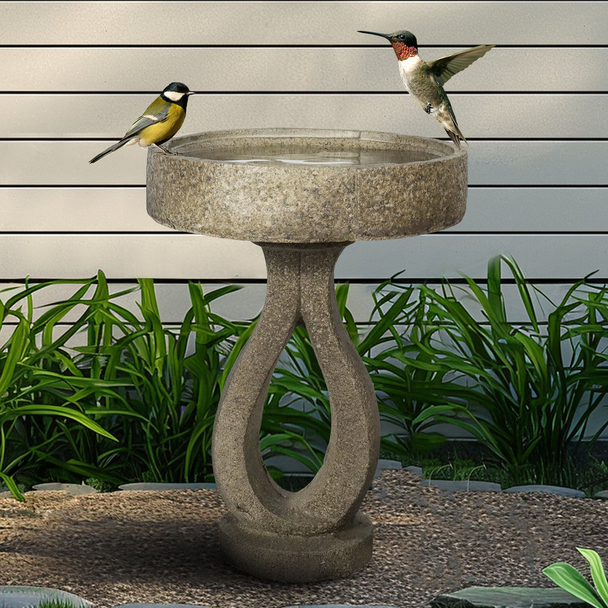 Concrete Contemporary Bird Bath Open Loop 22 Inch