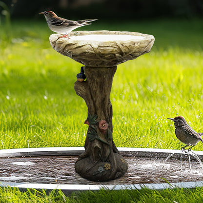 Concrete Bird Bath Rustic Trunk with Vines 24 Inch
