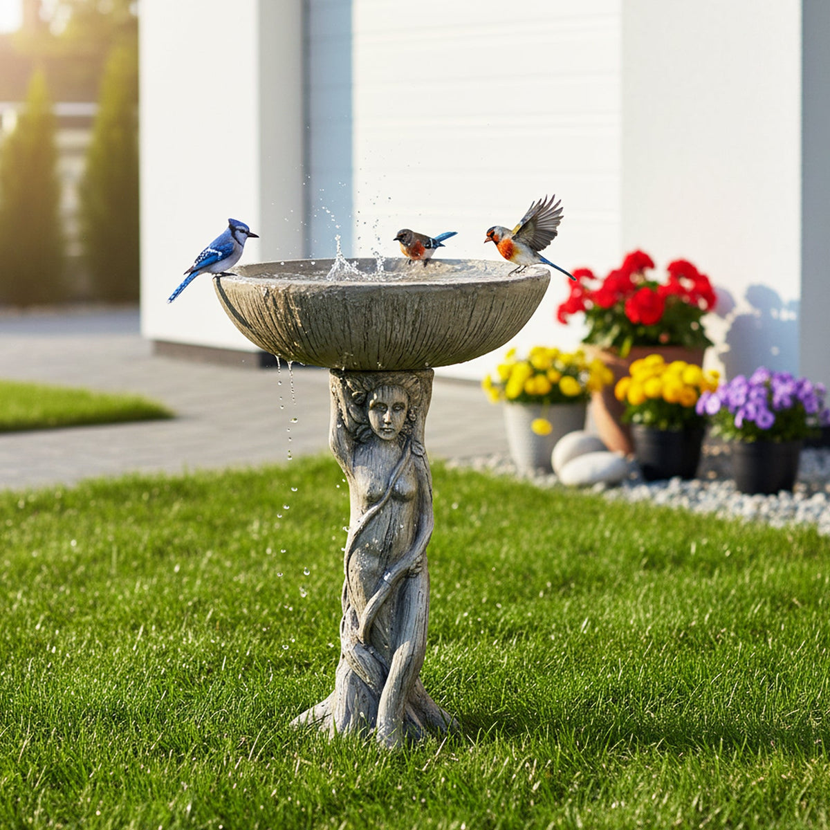 Concrete Bird Bath Statue Classical Goddess 22 Inch