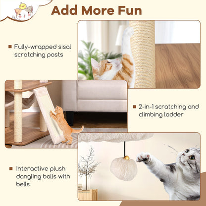 68 Inch Tall Cat Tree with 3 Padded Perches Condo and Sisal Scratching Posts-Natural