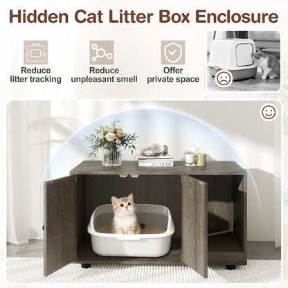 Wooden Cat Litter Box Enclosure Hidden Litter Box Furniture with Scratching Board