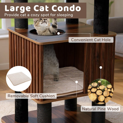 Wooden Cat Tower Top Perch with Soft Padding-Brown