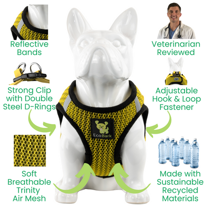 EcoBark Step In Dog Harness - XXXS to Small Breeds- Reflective Soft Mesh Harness for Teacup, Small Dogs and Puppies / Yellow Sport