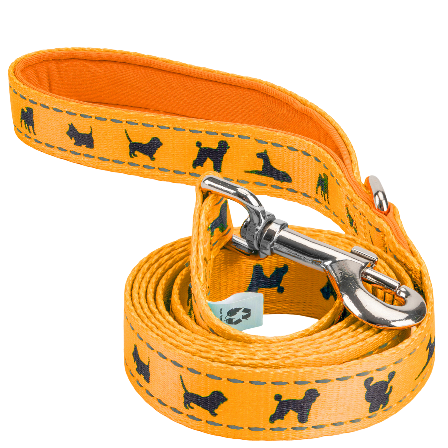 EcoBark Yellow Dog Leash- Padded Comfort Grip Padded Leash Dog Pattern - 4ft, 5ft, and 6ft Leash for Small and Medium Dogs