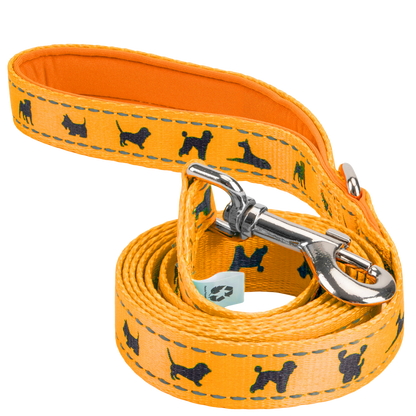 EcoBark Yellow Dog Leash- Padded Comfort Grip Padded Leash Dog Pattern - 4ft, 5ft, and 6ft Leash for Small and Medium Dogs