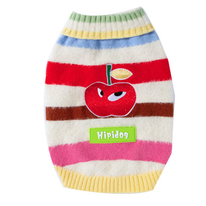 Pet Clothing, Corgi Special Rainbow Apple Striped Autumn And Winter Warm Medium-sized Dog Pullover Sweater, Dog Clothing