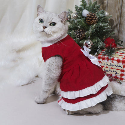 Pet Christmas Bow Fleece Princess Dress
