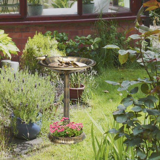 Resin Bird Bath Antique Bronze with Planter 28 Inch