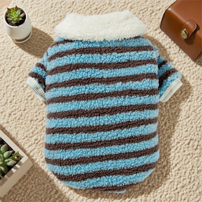Soft Plush Striped Pet Shirt, Cozy Button-Down Puppy Sweater For Small Dogs And Cats, Warm Winter Fleece Dog Clothing, Comfortable Puppy Outfit For Chihuahua, Yorkie, Poodle, Shih Tzu