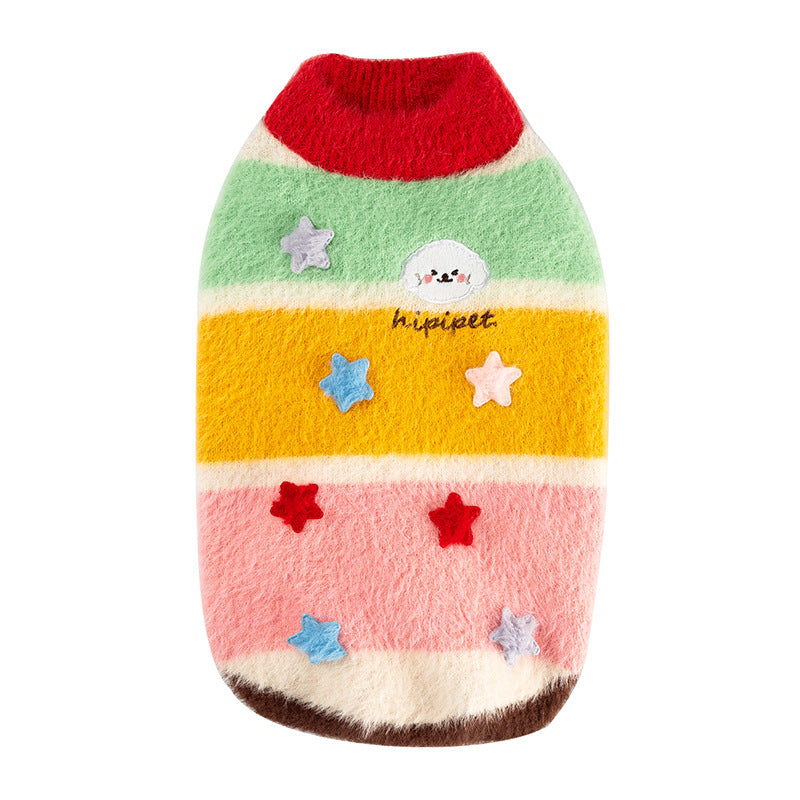 Autumn And Winter Cat Cartoon Star Striped Parent-child Sweater, Small And Medium-sized Dog Warm Parent-child Clothing, Pet Clothes