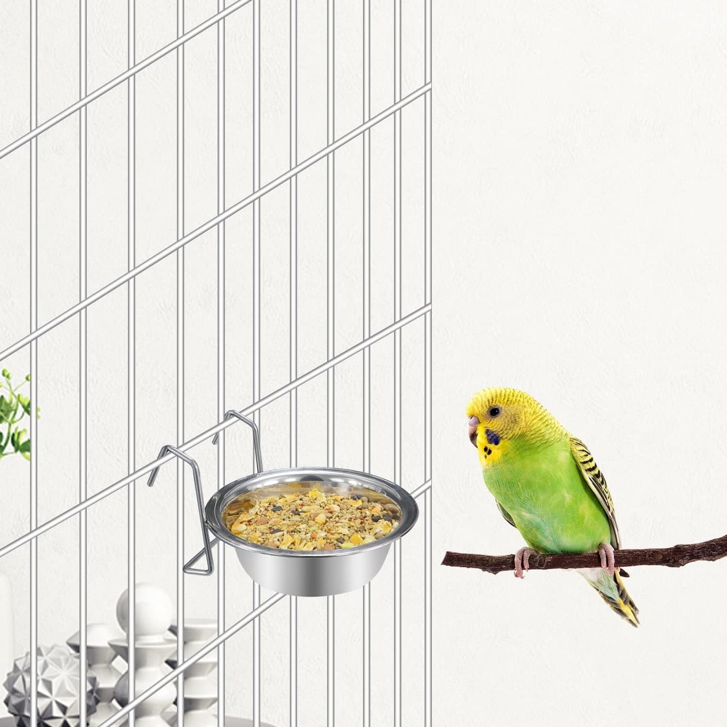 Pet Bowl Stainless Steel Hanging Food Water Bowls Bird Cage Feeder for Birds, Parrots, Small Sized Dogs and Cats (S)