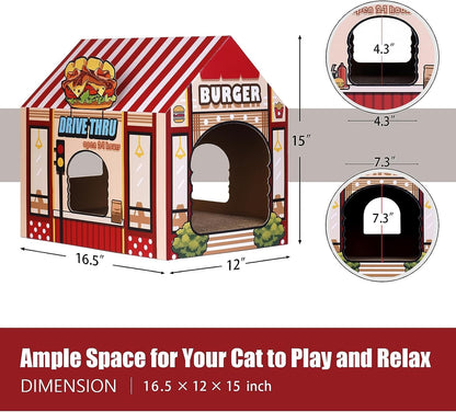 Cardboard Cat House with Scratcher