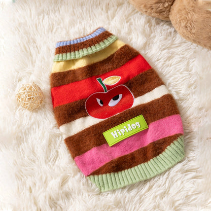 Pet Clothing, Corgi Special Rainbow Apple Striped Autumn And Winter Warm Medium-sized Dog Pullover Sweater, Dog Clothing