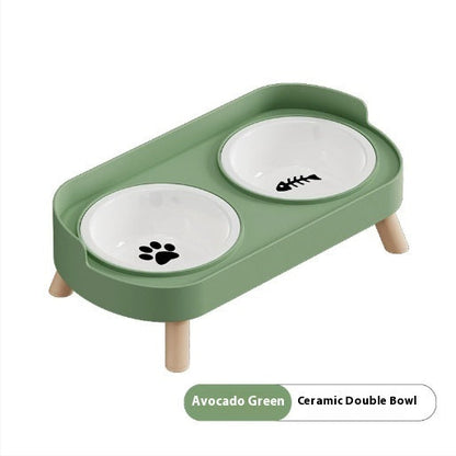 Stainless Steel Double Bowl Ceramic Water And Grain Integrated Feeding Bowl