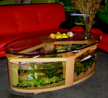 WARRANTY INCLUDED! 60 gallon GLASS oval round table aquarium fish tank setup