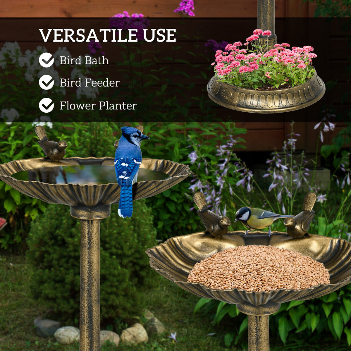 Resin Bird Bath Tall Shell Basin Planter 32 Inch