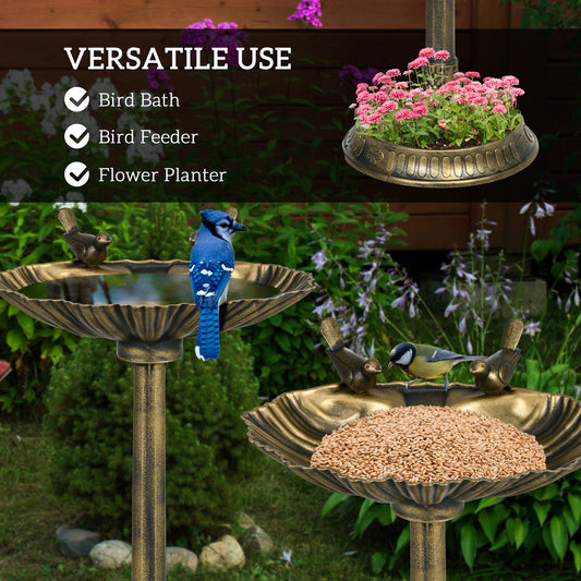 Resin Bird Bath Tall Shell Basin Planter 32 Inch
