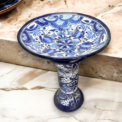 Blue & White Talavera Bird Bath | Mexican Garden Art
