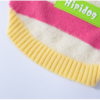 Pet Clothing, Corgi Special Rainbow Apple Striped Autumn And Winter Warm Medium-sized Dog Pullover Sweater, Dog Clothing