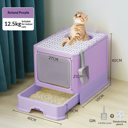 Extra-large Fully Enclosed Drawer-Type Foldable Cat Litter Box