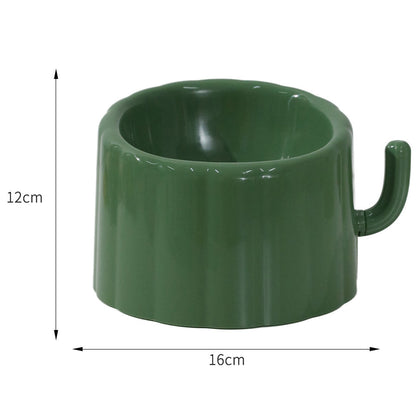 New Solid Color High-Stand Cater Bowl For Cats Large Mouth Anti-Overturn Anti-Slip Cat Bowl With Cactus Design