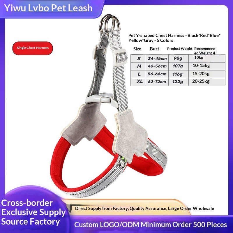 Dog Leash Wholesale Cross-Border New Vest-Style Harness Breathable Y-Shaped Reflective Thickened Outdoor Dog Walking Leash