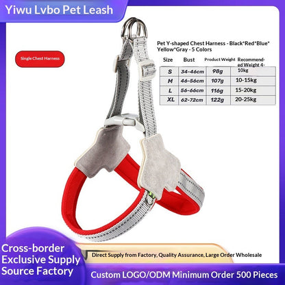 Dog Leash Wholesale Cross-Border New Vest-Style Harness Breathable Y-Shaped Reflective Thickened Outdoor Dog Walking Leash