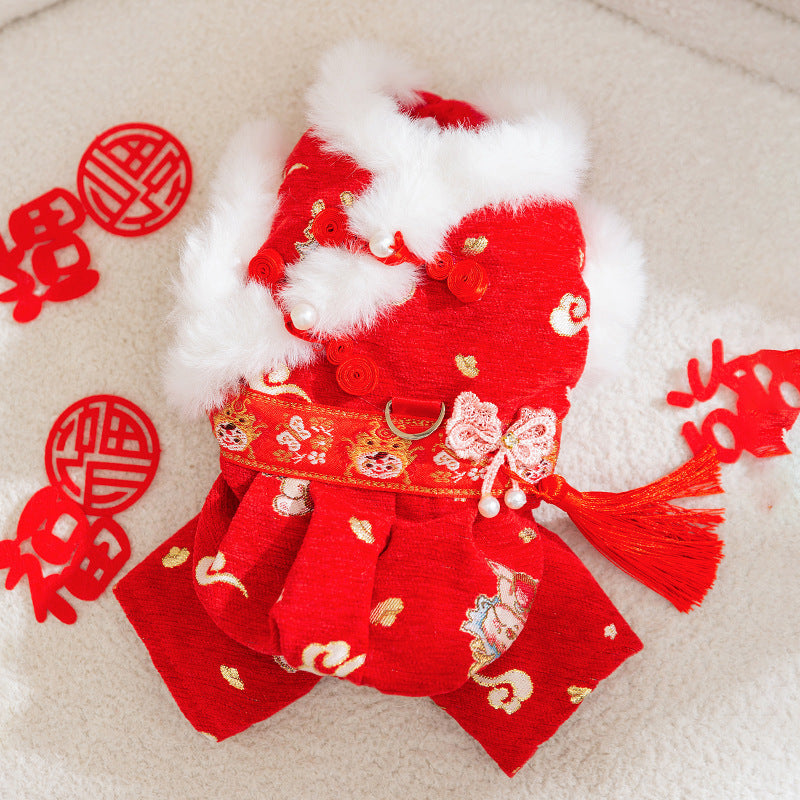 Autumn And Winter Dog New Year's Festive Tang Suits, Cat New Year's Clothing, Teddy Warm Four-legged Cotton Jackets, Pet Dog Clothes