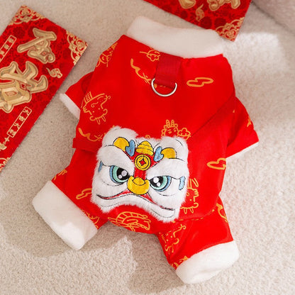 Autumn And Winter Dog New Year's Festive Tang Suits, Cat New Year's Clothing, Teddy Warm Four-legged Cotton Jackets, Pet Dog Clothes
