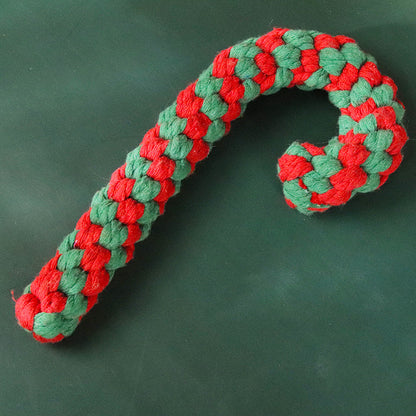 Christmas Pet Cotton Rope Cane Toy Set Bite-resistant Molar Interactive Dog Toy Teeth Clean Festive Toy For Small Medium Dogs