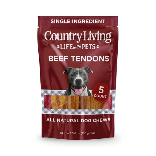 Country Living 4”-7” Beef Backstrap Tendon Dog Chews – 5 Count Bag – All-Natural, Long-Lasting, High-Protein Dog Treats – Single-Ingredient, Grain-Free