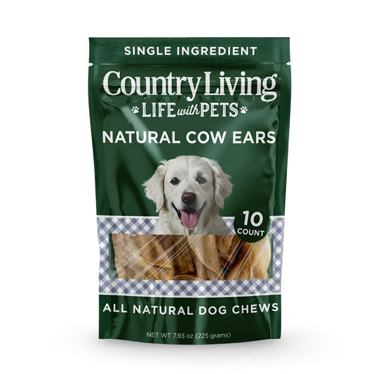 Country Living Natural Cow Ears Dog Chews – 10 Count Bag – All-Natural, Single-Ingredient, Long-Lasting Dog Chews – High-Protein, Low-Fat, Rawhide-Free – Supports Dental Health