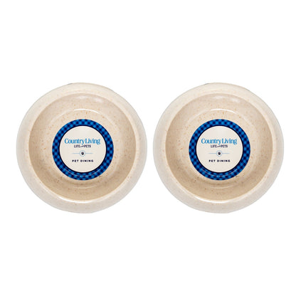 Country Living Set of 2 Natural Fiber Dog Bowls – White Swan