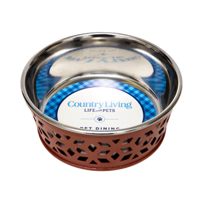 Country Living Set of 2 Stainless Steel Dog Bowls – Farmhouse Style, Ideal for Small to Medium Dogs