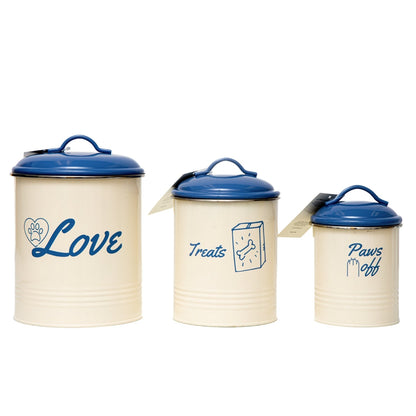 Country Living Set of 3 Pet Treat Canisters, Dog Treat Storage – French Blue Lid