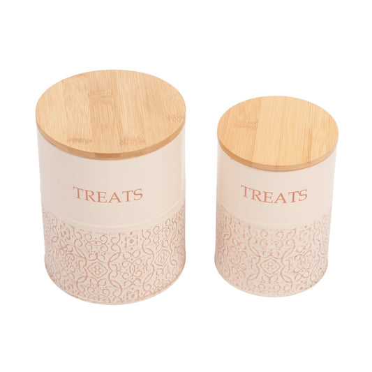 Country Living Dog Treat Canisters - Set of 2 Carbon Steel Jars with Bamboo Lids – White Swan