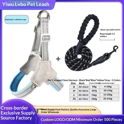 Dog Leash Wholesale Cross-Border New Vest-Style Harness Breathable Y-Shaped Reflective Thickened Outdoor Dog Walking Leash